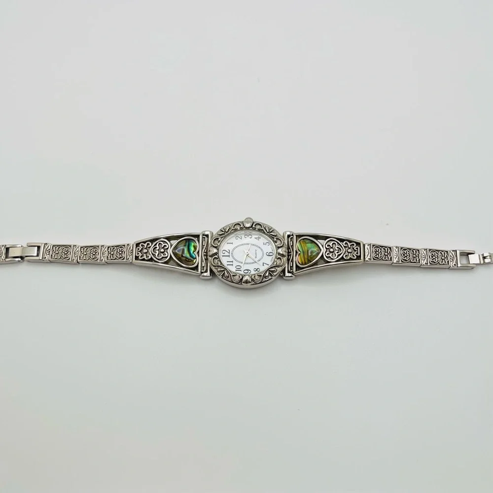 Quartz Watch with Mother of Pearl Heart Accents
